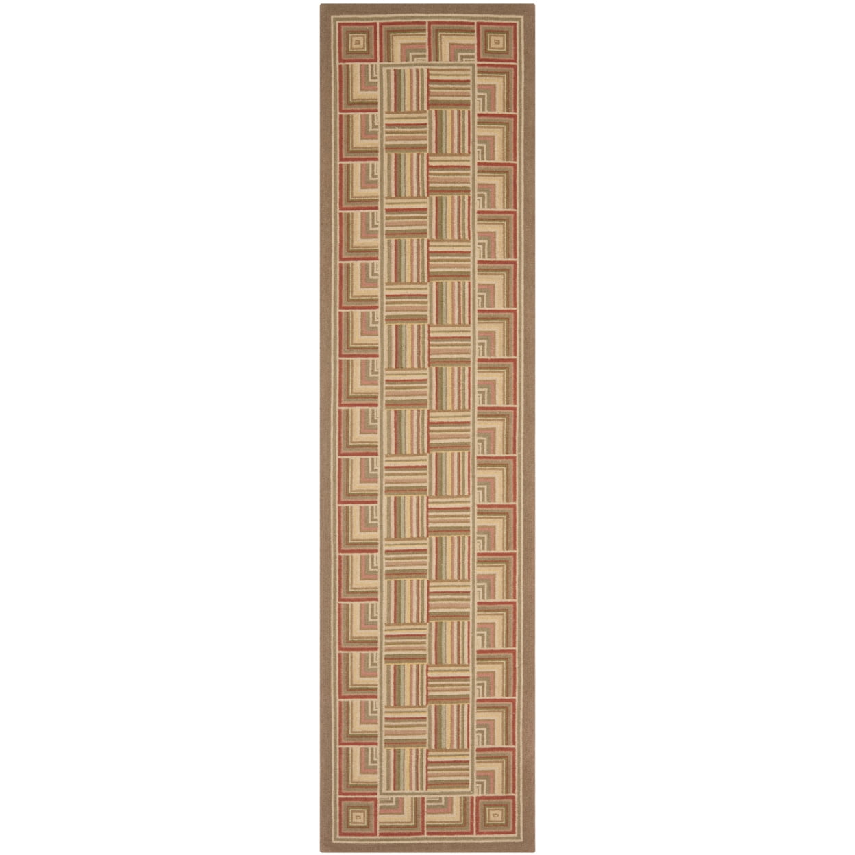 Handmade Beige Geometric Wool and Cotton Runner Rug