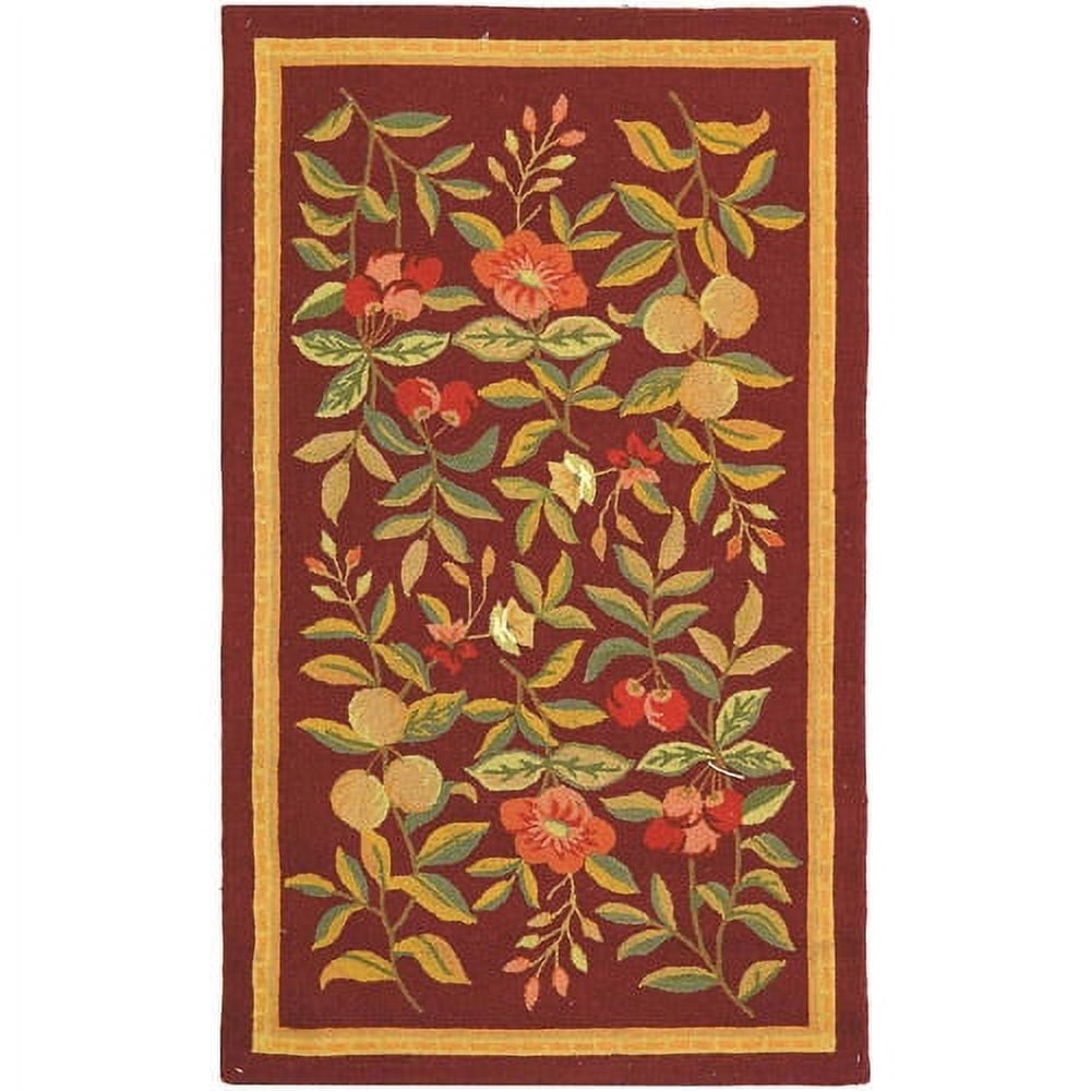 Burgundy Floral Hand-Hooked Wool Small Rug