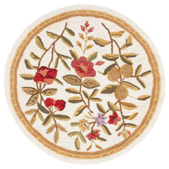 SAFAVIEH Chelsea Dania Floral Wool Area Rug, Ivory, 3' x 3' Round