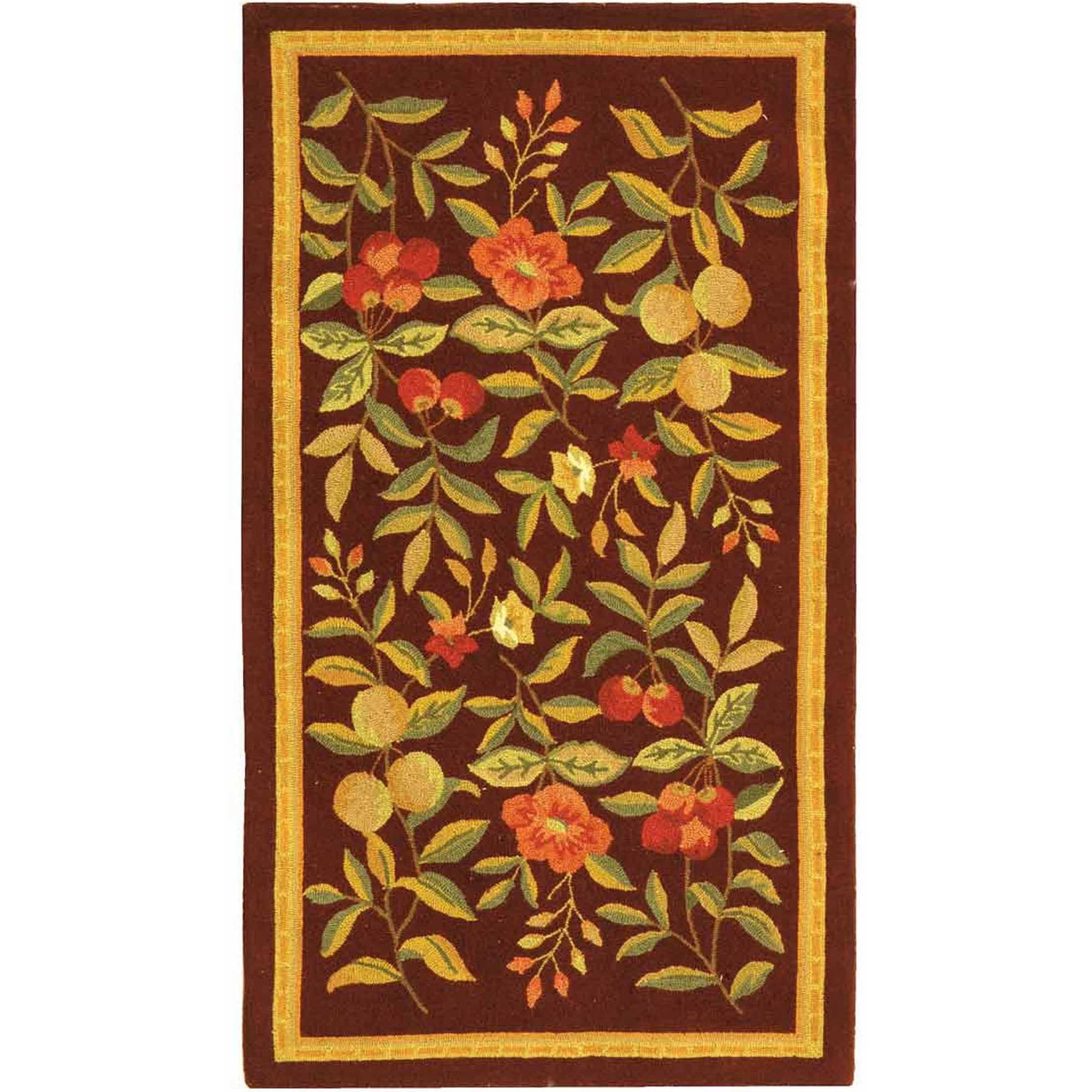 Handmade Burgundy Wool Runner Rug with Floral Design