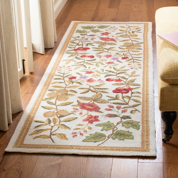 SAFAVIEH Chelsea Dania Floral Wool Runner Rug, Ivory, 2'6" x 10'
