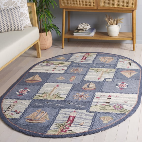 Safavieh Chelsea Dawson Geometric Wool Area Rug, Blue, 4'6" x 6'6" Oval