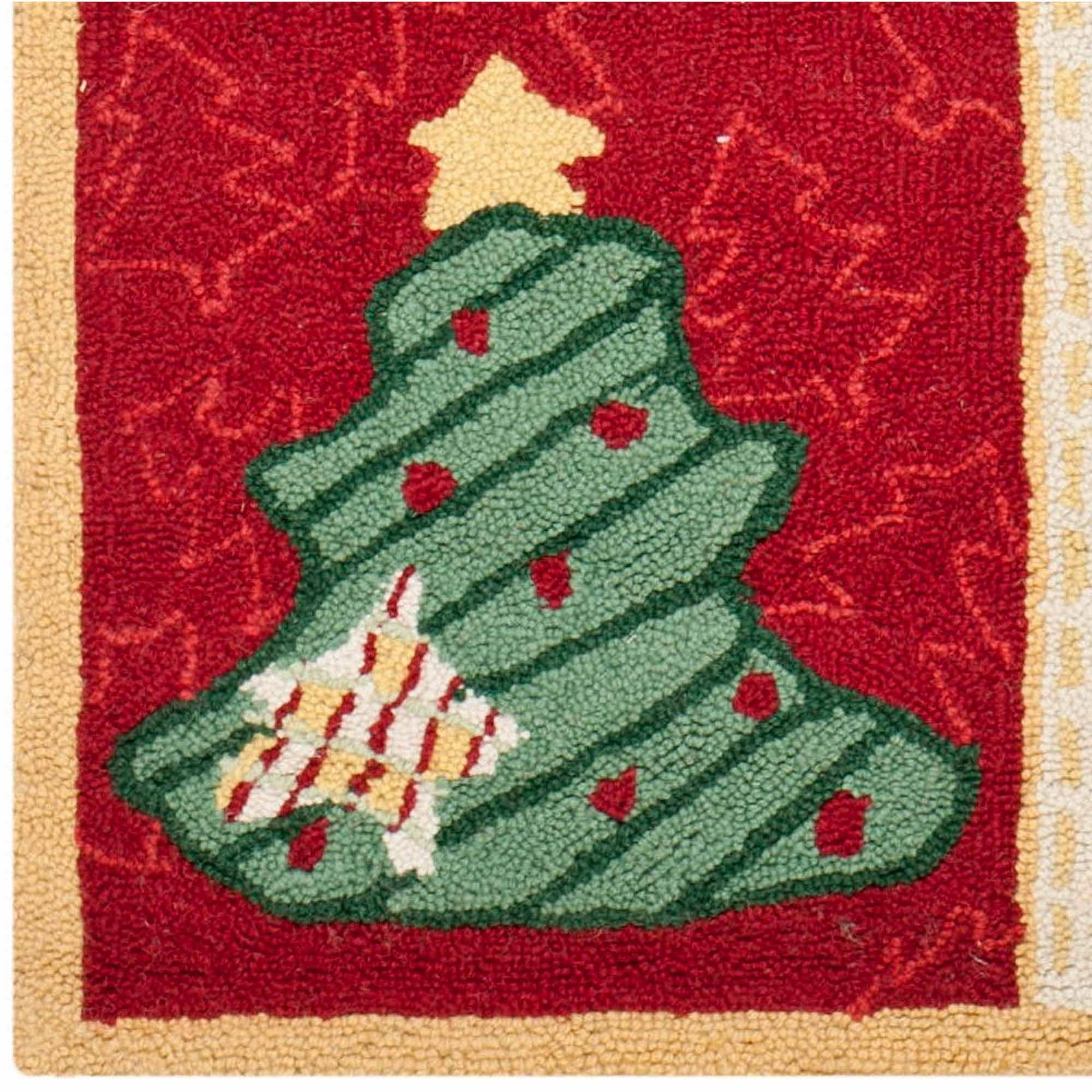 Ivory and Multi Wool Hand Hooked Christmas Runner