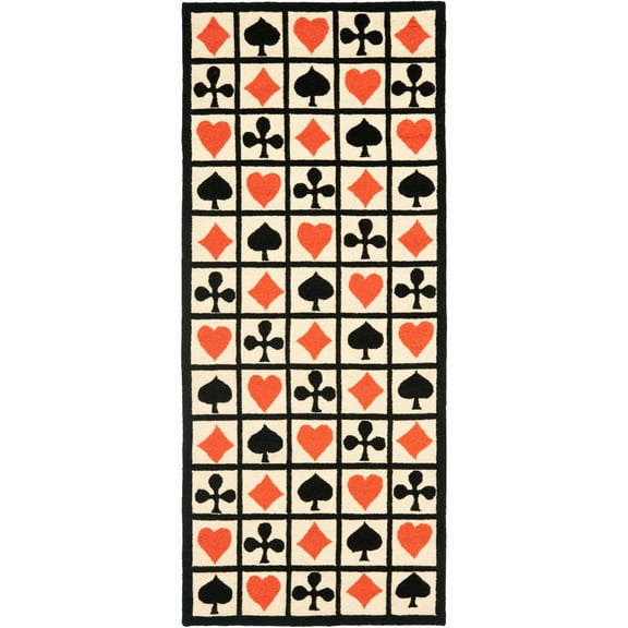 SAFAVIEH Chelsea Decker Poker Lovers Wool Runner Rug, Ivory, 2'6" x 6'