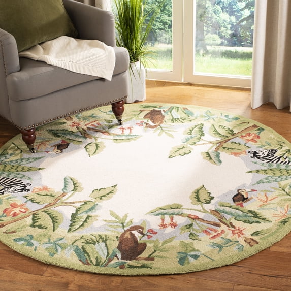 Safavieh Chelsea Deloris Bordered Wool Area Rug, Beige/Green, 4' x 4' Round