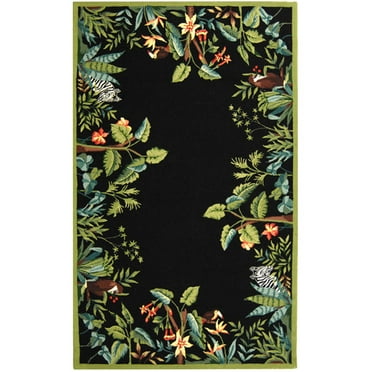 SAFAVIEH Chelsea Deloris Animal Lovers Wool Area Rug, Black/Green, 2'6" x 4'