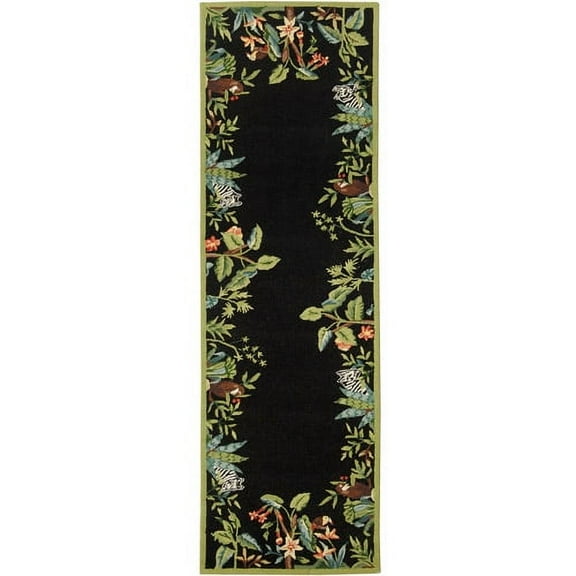 SAFAVIEH Chelsea Deloris Animal Lovers Wool Runner Rug, Black/Green, 2'6" x 12'