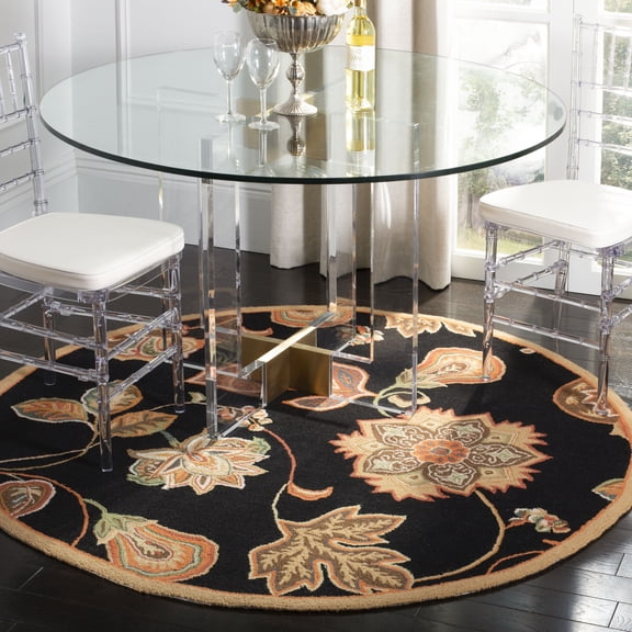Safavieh Chelsea Desi Bordered Area Rug, Black/Orange, 3' x 3' Round