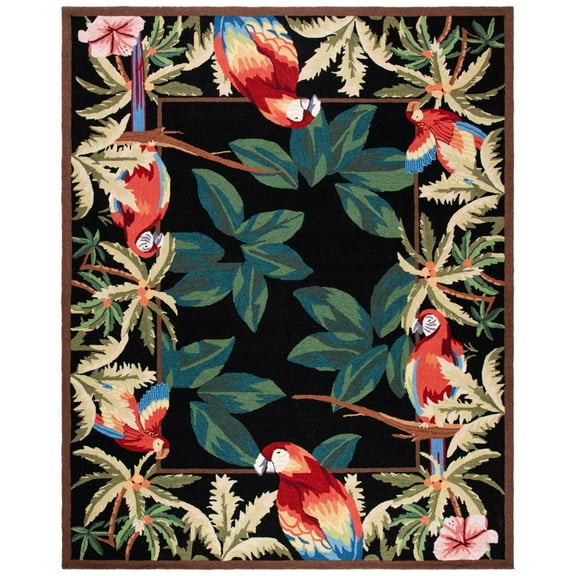 SAFAVIEH Chelsea Dewayne Parrot Lovers Wool Area Rug, Black, 6' x 9'