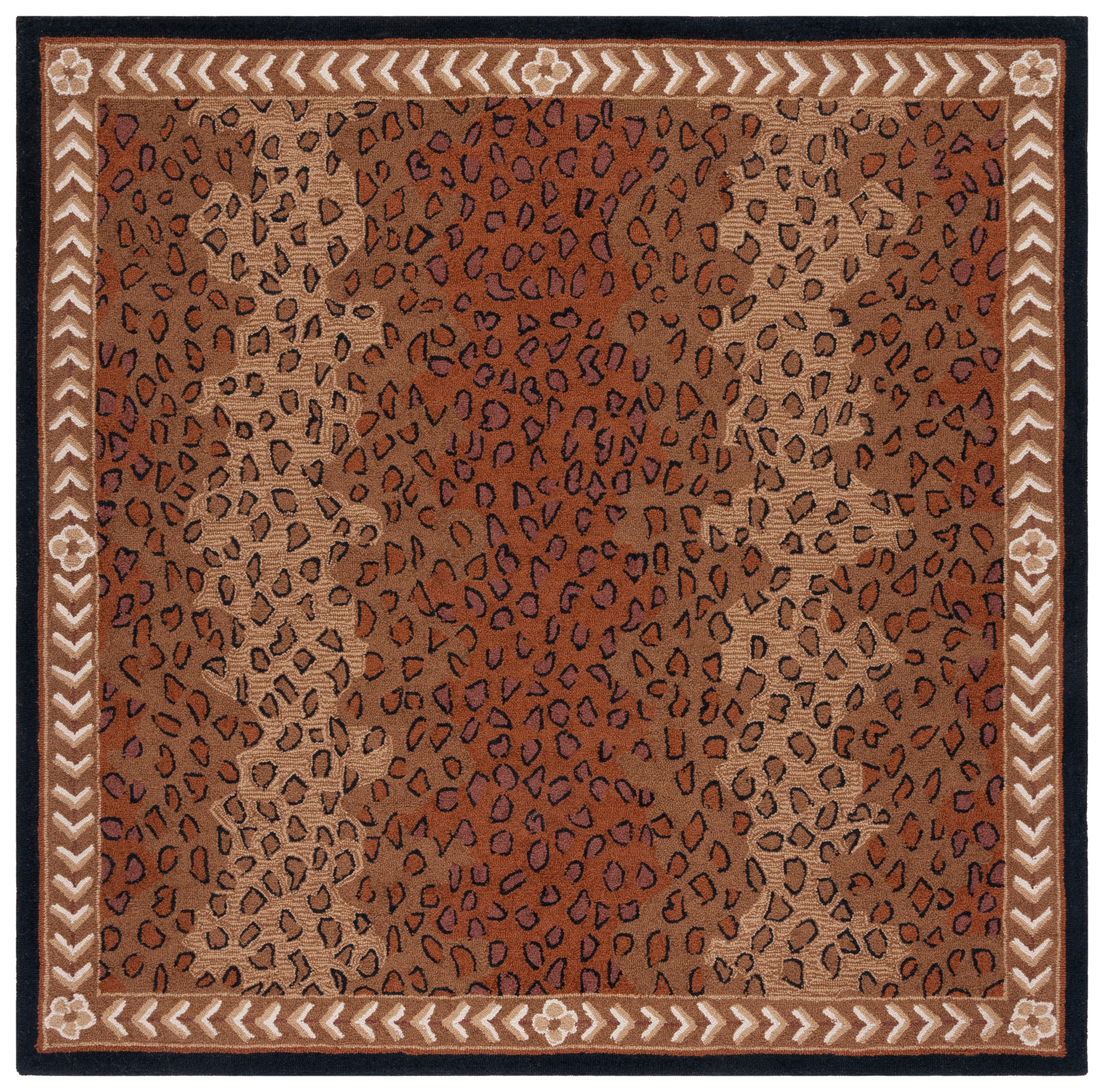 Chelsea 5' Square Black and Brown Wool Floral Rug