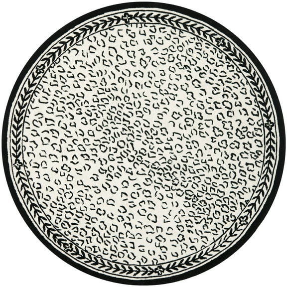 SAFAVIEH Chelsea Doriane Bordered Wool Area Rug, White/Black, 5'6" x 5'6" Round