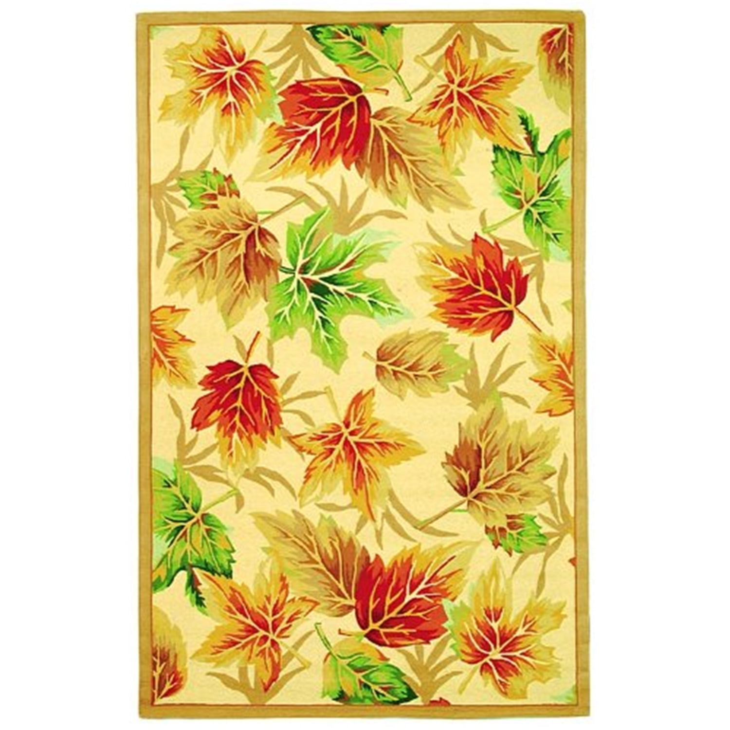 Handmade White and Black Floral Wool Area Rug, 6' x 9'