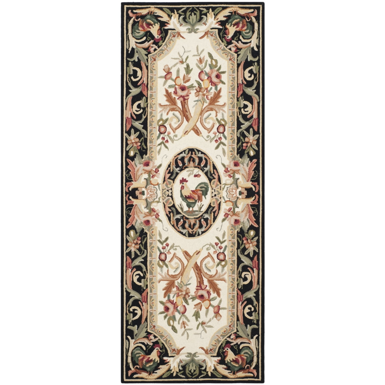 Ivory and Black Handmade Wool Rectangular Area Rug