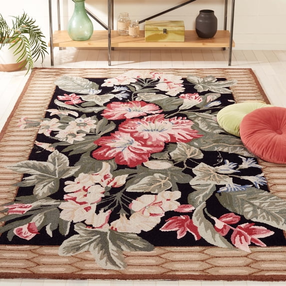 Safavieh Chelsea Elton Bordered Wool Area Rug, Black/Brown, 1'8" x 2'6"