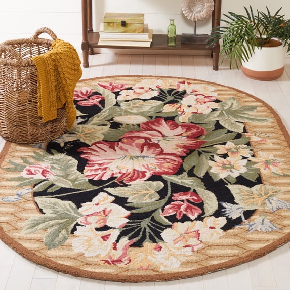 Safavieh Chelsea Elton Bordered Wool Area Rug, Black/Brown, 7'6" x 9'6" Oval