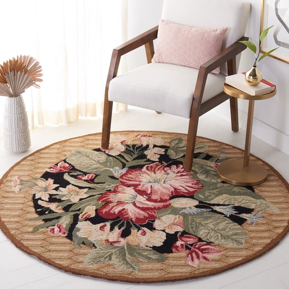 Safavieh Chelsea Elton Bordered Wool Area Rug, Black/Brown, 8' x 8' Round