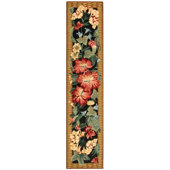 SAFAVIEH Chelsea Elton Floral Wool Runner Rug, Black/Brown, 2'6" x 12'