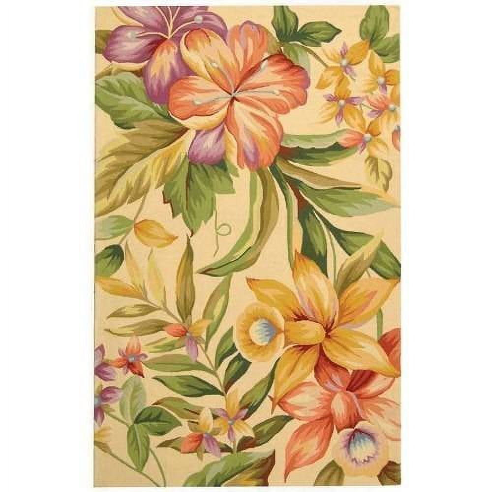 Ivory Floral Hand-Knotted Wool Area Rug, 6' x 9'