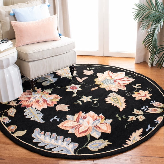 Safavieh Chelsea Emmet Bordered Wool Area Rug, Black, 4' x 4' Round