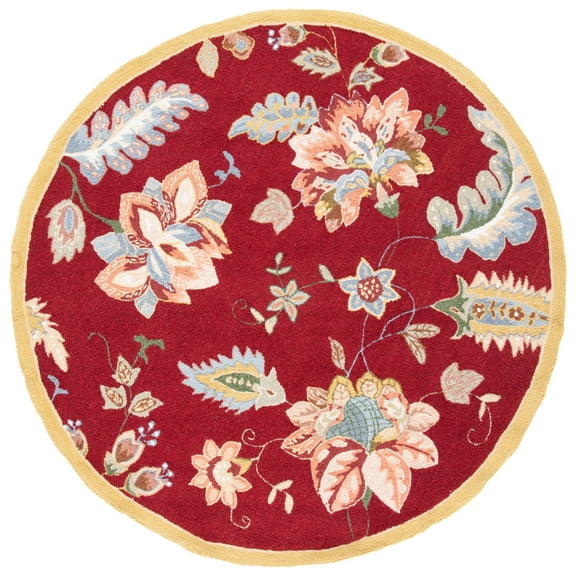 SAFAVIEH Chelsea Emmet Floral Wool Area Rug, Red, 5'6" x 5'6" Round