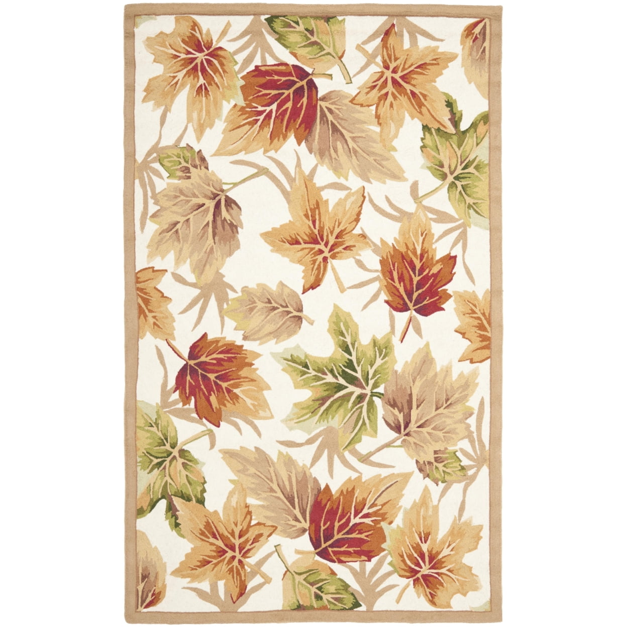 Ivory Floral Handmade Wool Round Area Rug