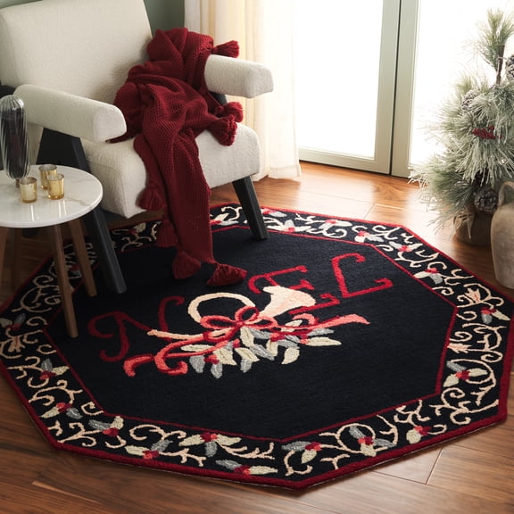 Safavieh Chelsea Festive Bordered Area Rug, Black, 4' x 4' Octagon