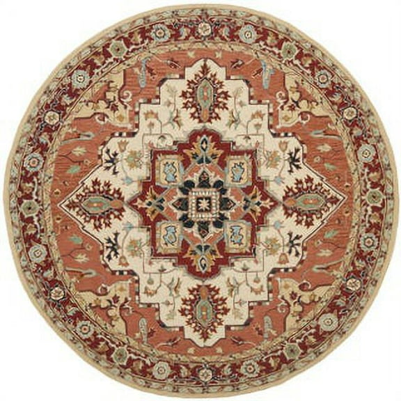 SAFAVIEH Chelsea Flowers Floral Wool Area Rug, Red/Ivory, 5'6" x 5'6" Round