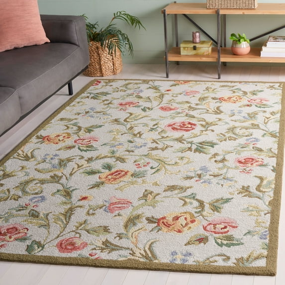 Safavieh Chelsea Georgiana Bordered Wool Area Rug, Ivory/Sage, 9' x 12'