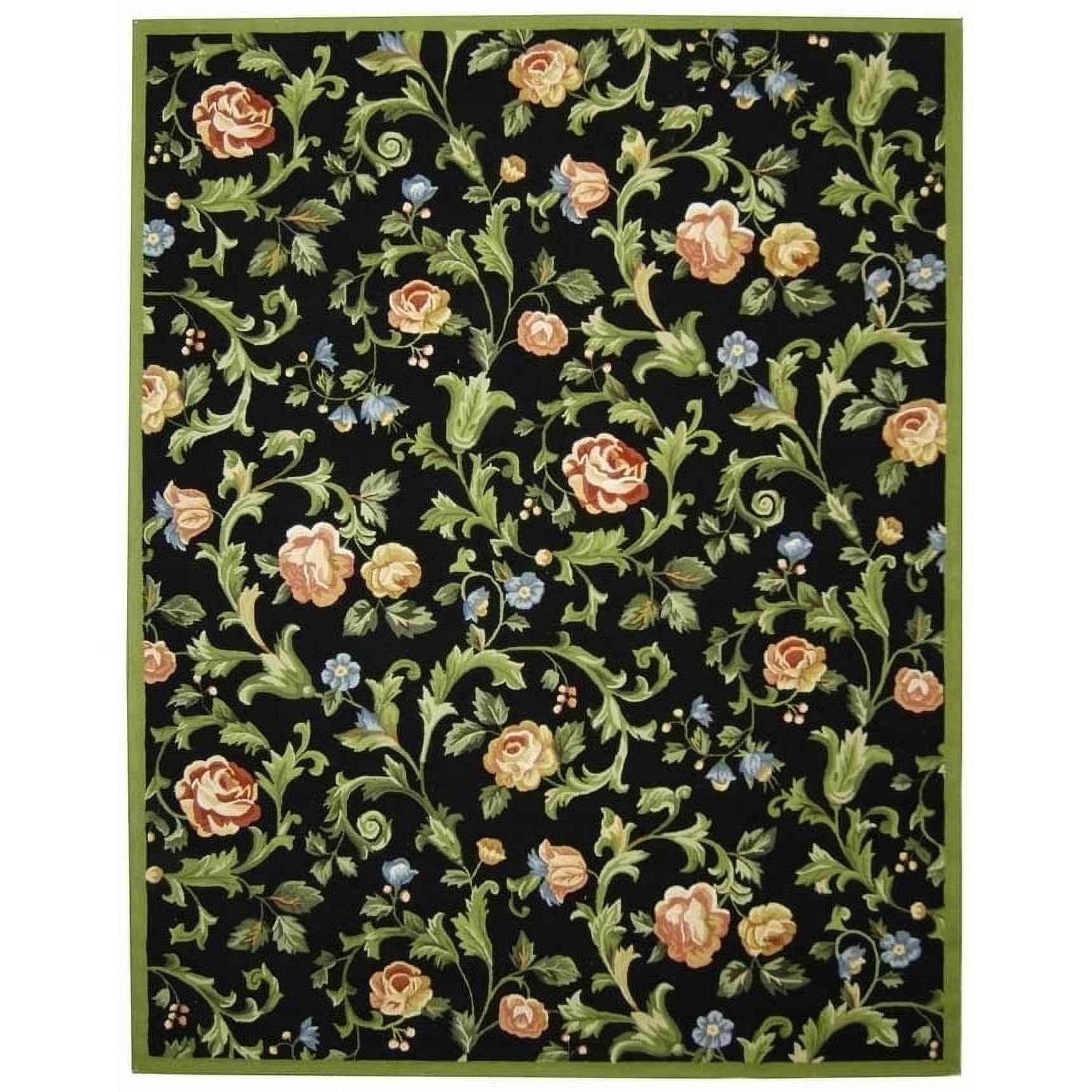 Handmade Black Floral Wool Rectangular Area Rug 30" x 20"