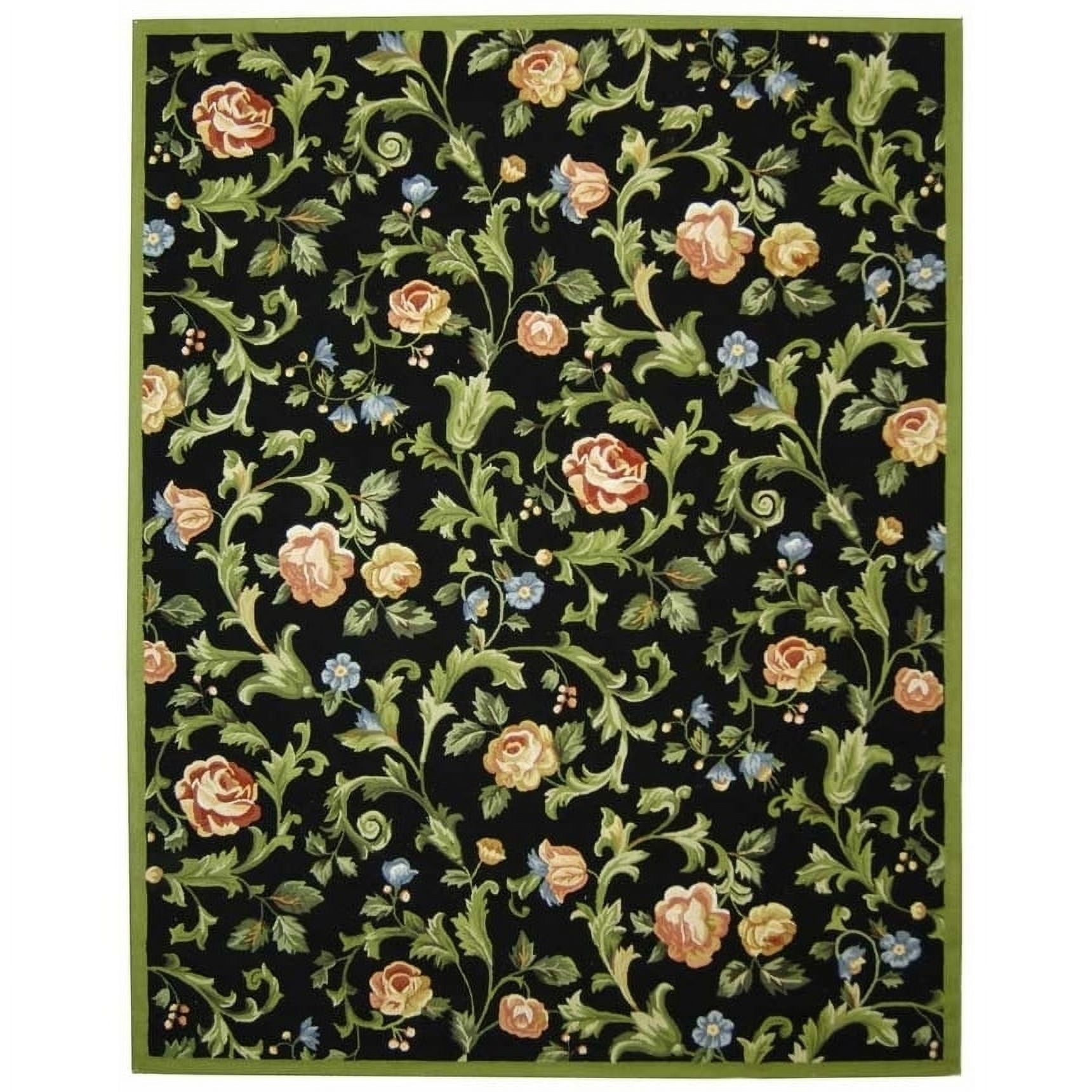 Handmade Black Floral Wool Rectangular Area Rug 30" x 20"