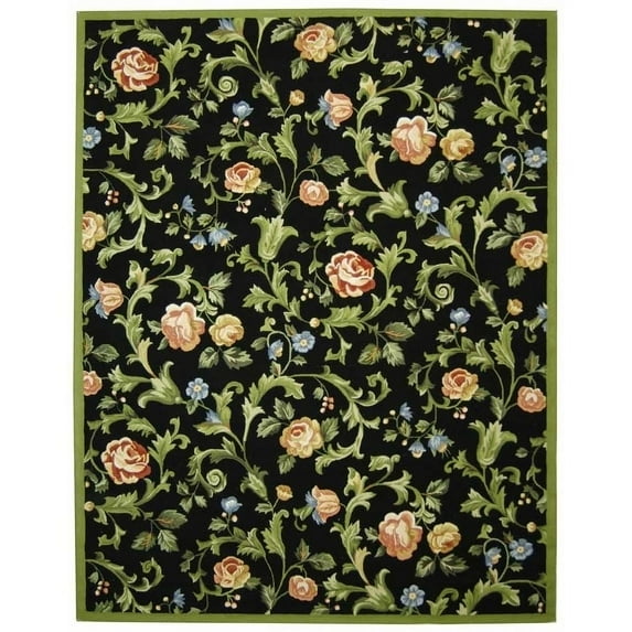 SAFAVIEH Chelsea Georgiana Floral Wool Area Rug, Black, 4' x 4' Round