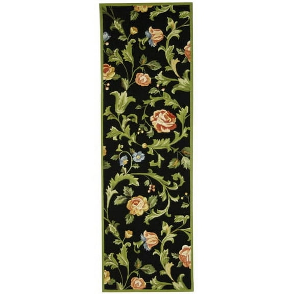 SAFAVIEH Chelsea Georgiana Floral Wool Runner Rug, Black, 2'6" x 10'