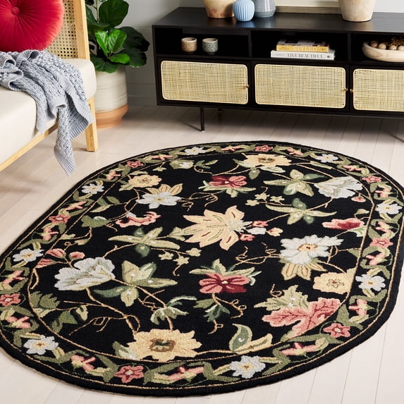 Safavieh Chelsea Gisselle Bordered Wool Area Rug, Black, 6' x 9' Oval