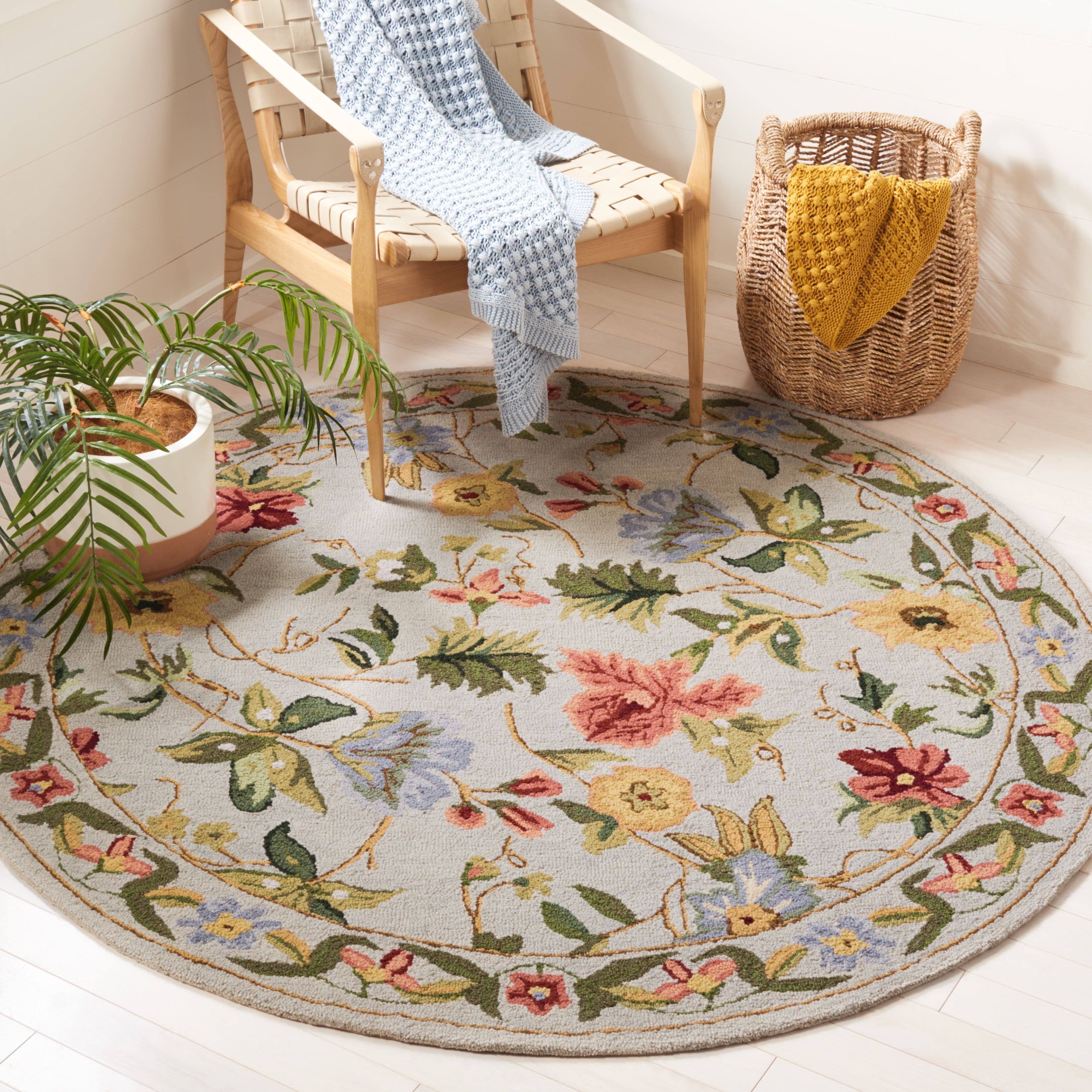 Safavieh Chelsea Gisselle Bordered Wool Area Rug, Gray, 7' x 7' Round