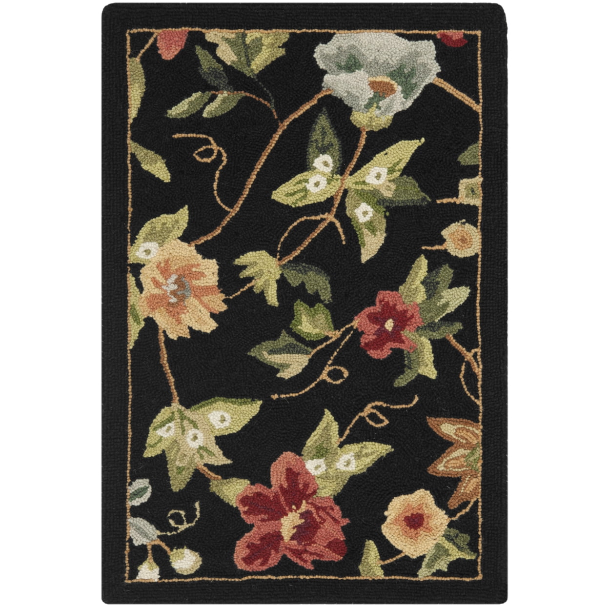 Chelsea Black Floral Hand-Hooked Wool Area Rug