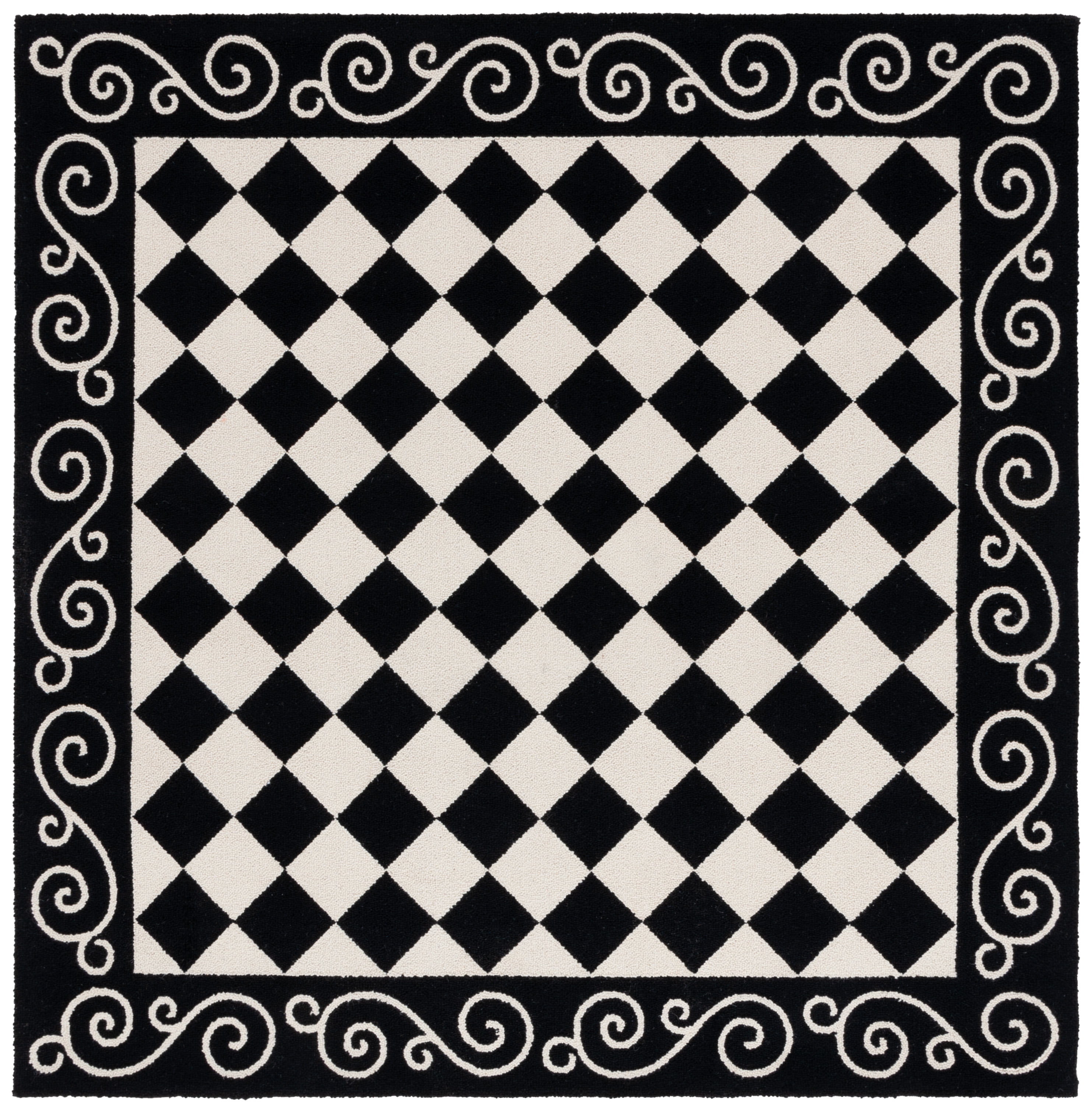 Chelsea 3' x 3' Black and Ivory Wool Hand-Hooked Square Rug
