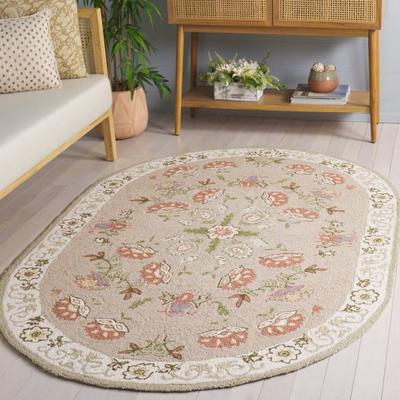 Safavieh Chelsea Harlan Bordered Wool Area Rug, Beige/Green, 4'6" x 6'6" Oval