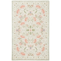 SAFAVIEH Chelsea Harlan Floral Wool Area Rug, Beige/Green, 4' x 4' Round
