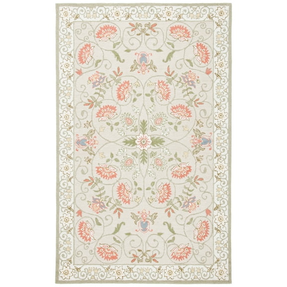 SAFAVIEH Chelsea Harlan Floral Wool Area Rug, Beige/Green, 4' x 4' Round