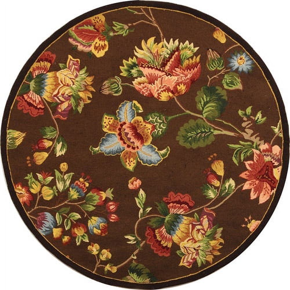 Handmade Light Blue Floral Wool Round Area Rug, 4' x 4'