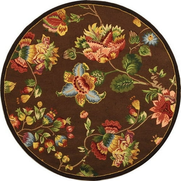 SAFAVIEH Chelsea Hayleigh Floral Wool Area Rug, Brown, 4' x 4' Round