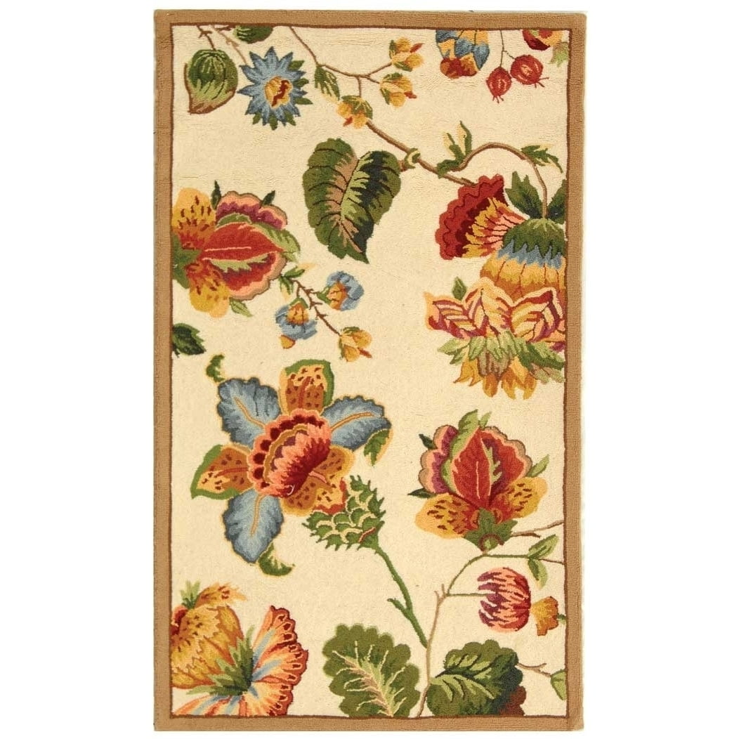 Handmade Ivory Floral Wool Area Rug, 2'6" x 4'