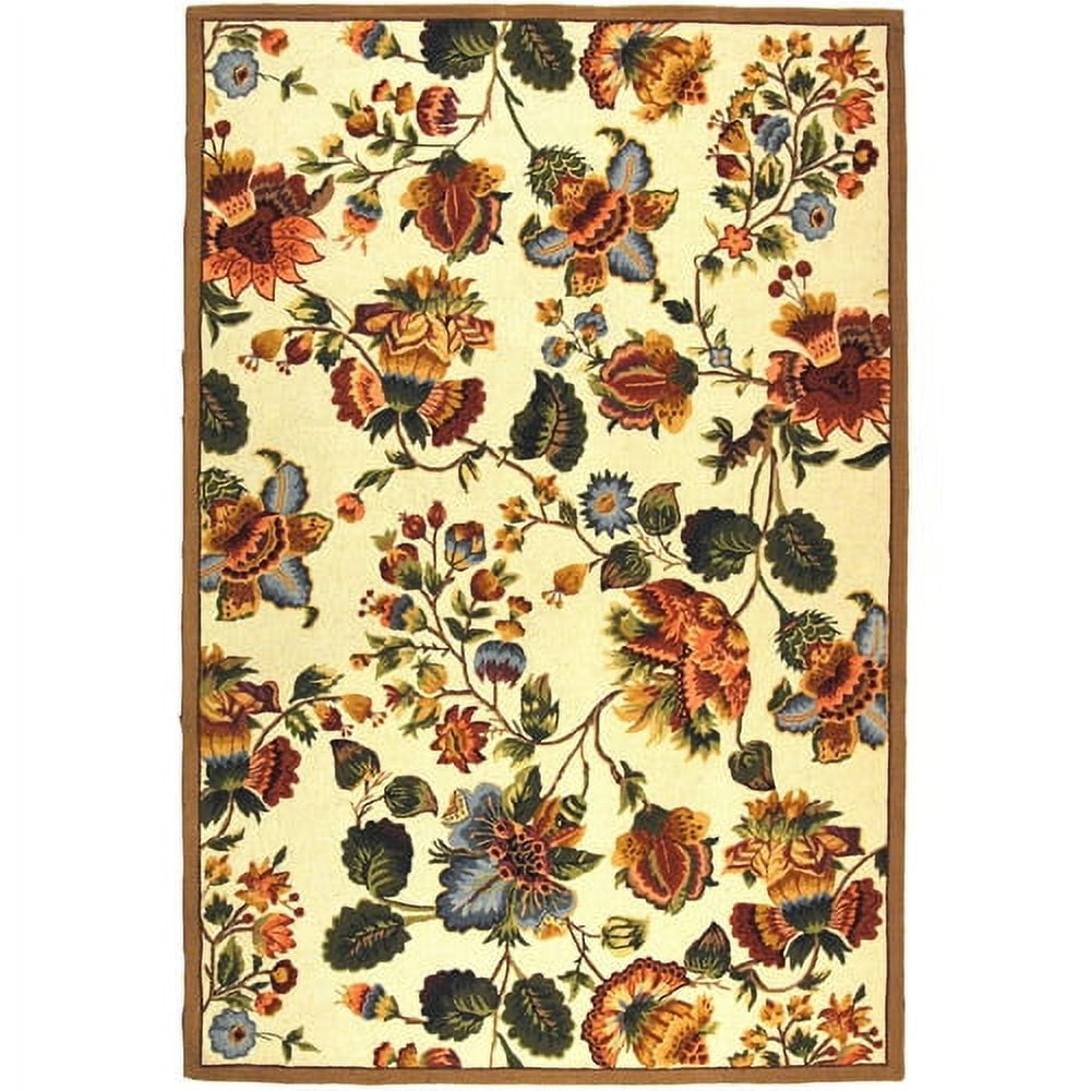 Ivory Round Handmade Tufted Wool Floral Rug