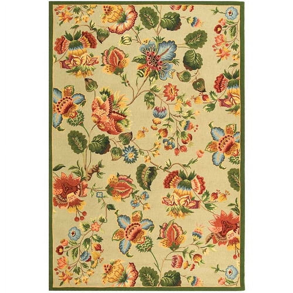 Hand-Knotted Light Blue Floral Wool Round Rug, 66"