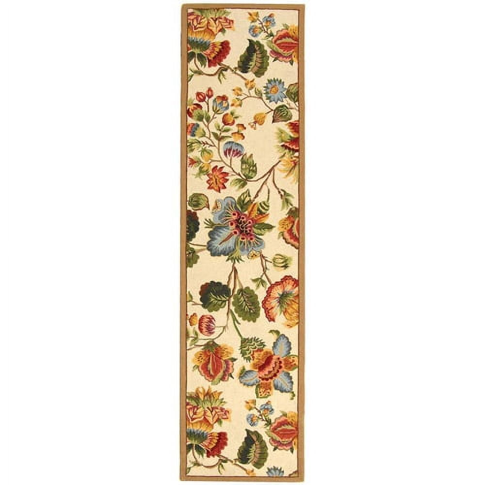 Ivory and Red Floral Wool Tufted Runner Rug 120"