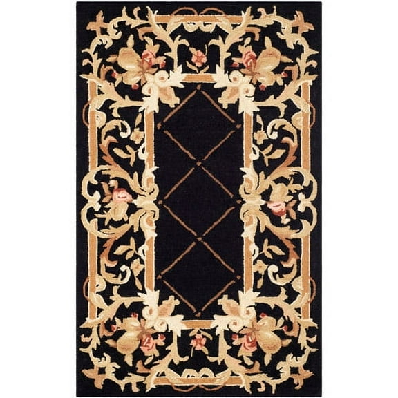 SAFAVIEH Chelsea Henderson Floral Wool Area Rug, Black, 1'8" x 2'6"