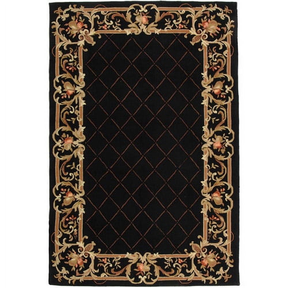 Black Floral Hand-Hooked Wool Runner Rug