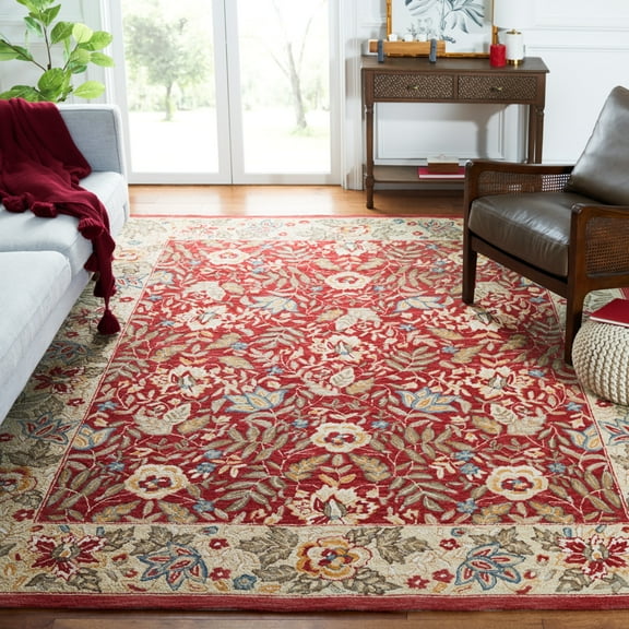 SAFAVIEH Chelsea Henrietta Floral Wool Area Rug, Red/Ivory, 1'8" x 2'6"