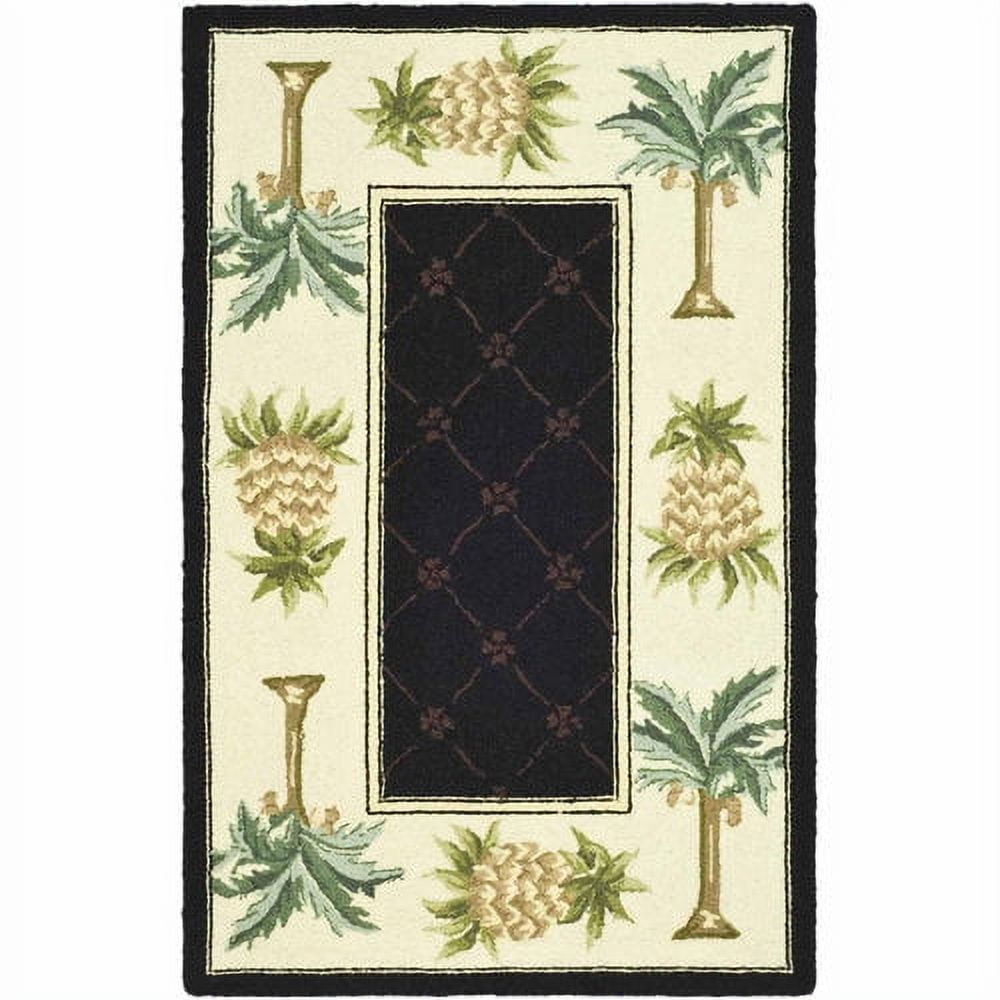 Handmade Rectangular Black and Ivory Wool Area Rug