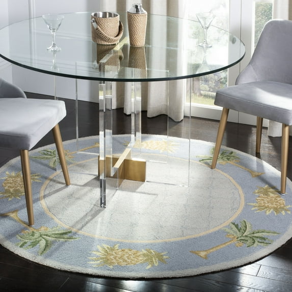Safavieh Chelsea Imani Palm Tree Pineapple Lovers Wool Area Rug, Light Blue/Blue, 4' x 4' Round